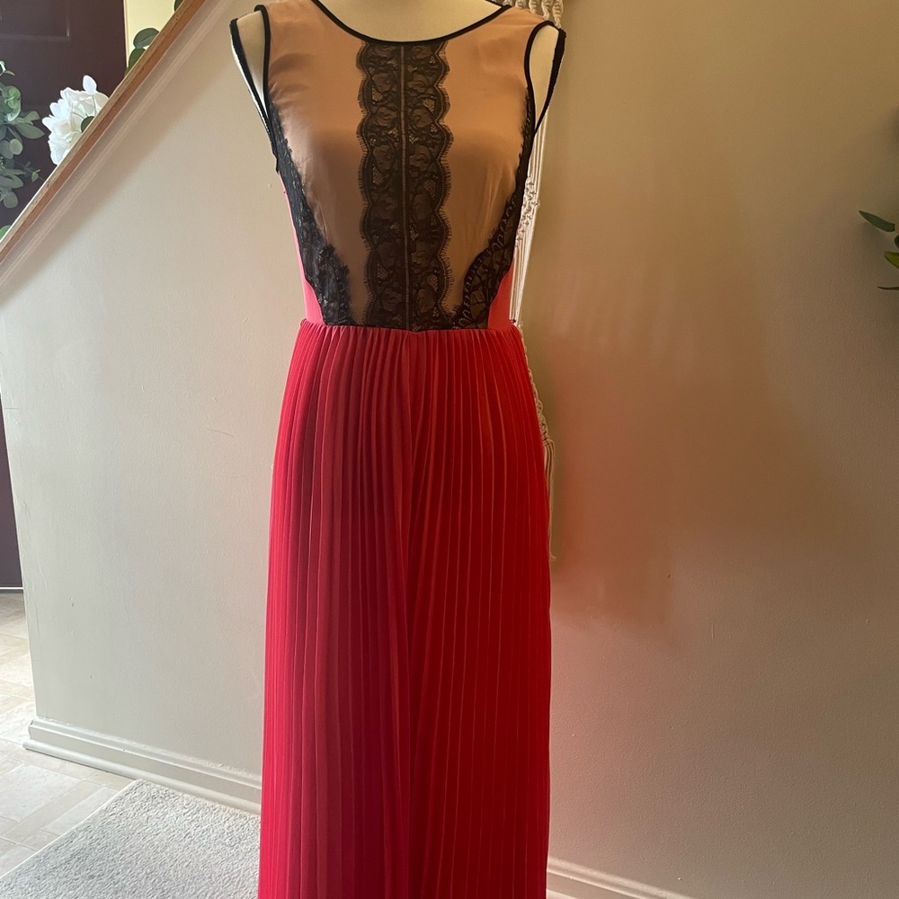 Blush pink/ hot pink lace gown